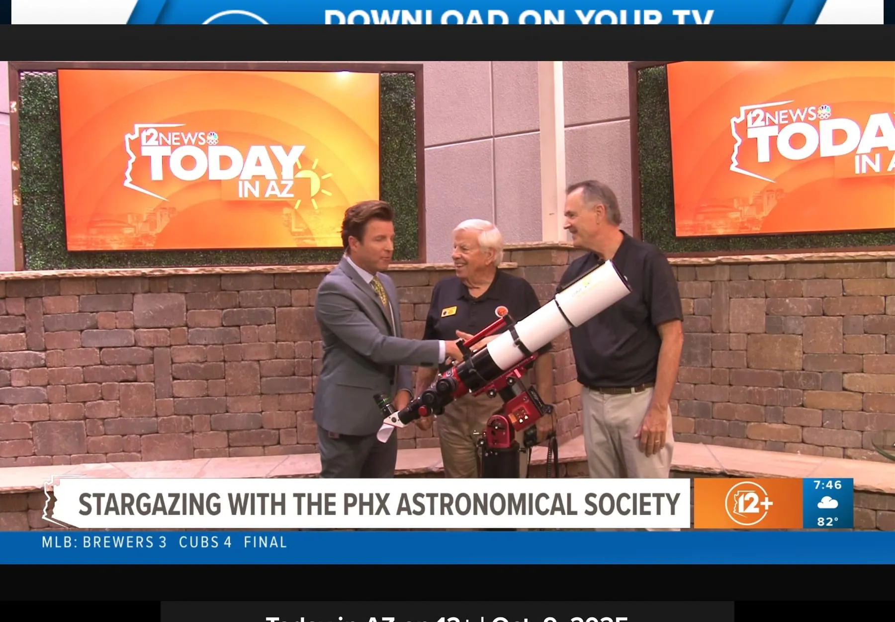 PAS members Mark J. and Stu B. featured on 12 News 'Today in AZ,' demonstrating a telescope