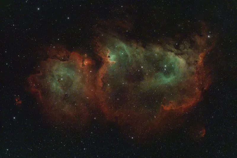 IC 1848, the Soul Nebula, in red and teal emission gas